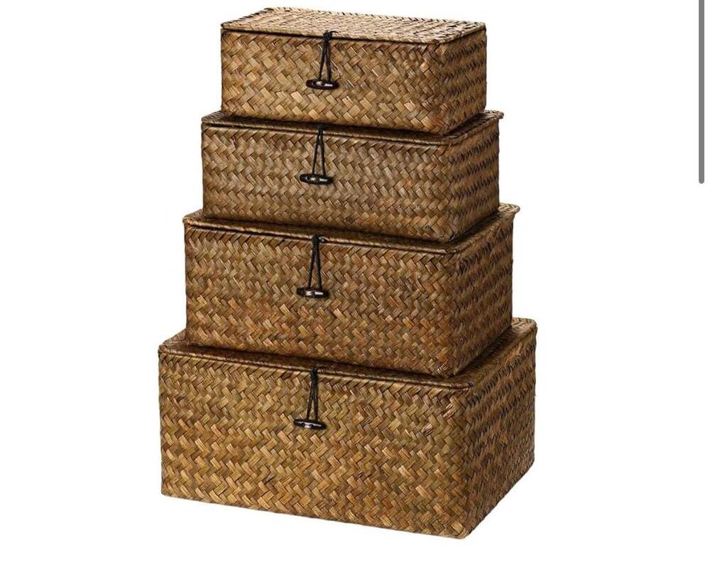 Woanger Wicker Storage Baskets Set Of 4 With Lids Handwoven Storage Bins